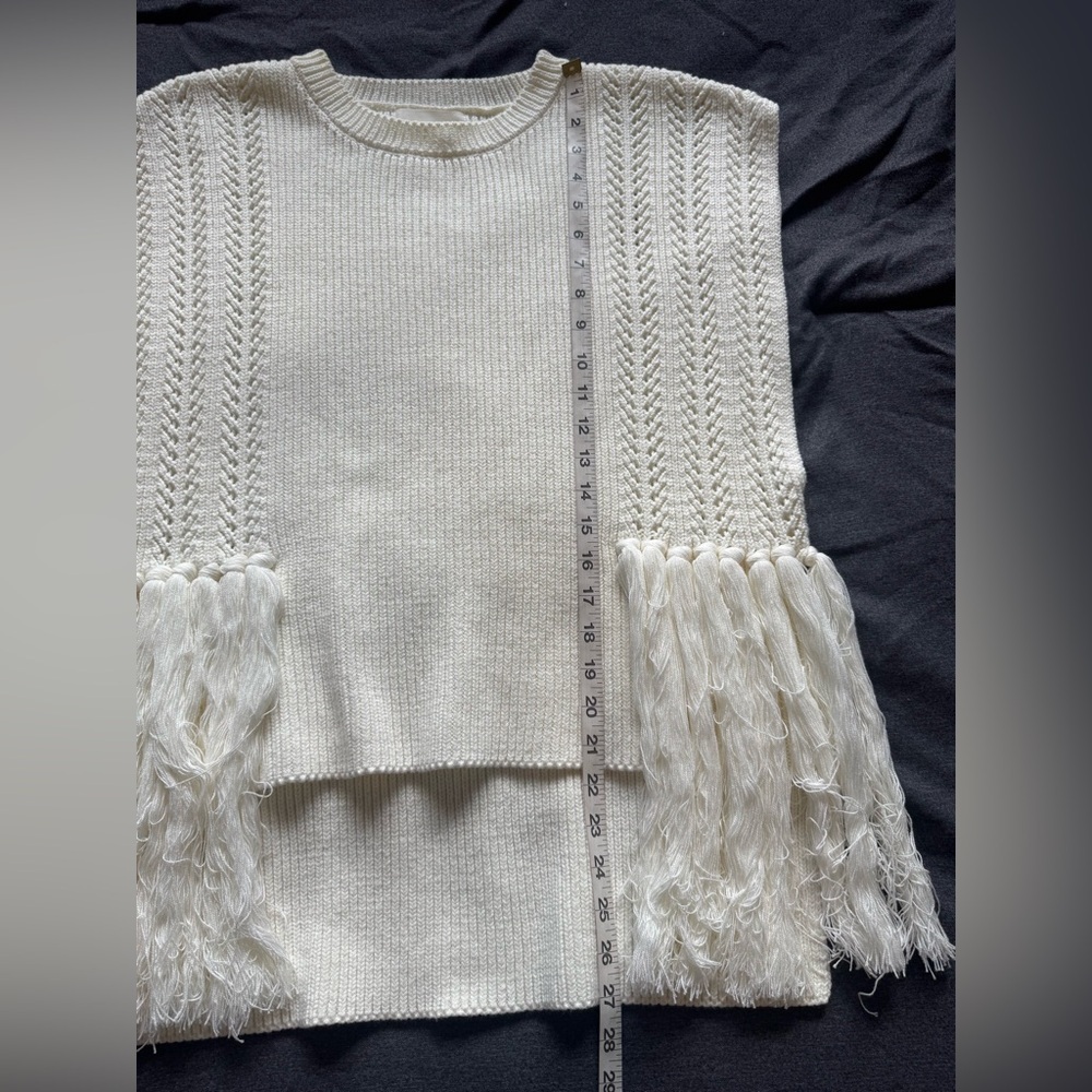 By Anthropologie Ivory Fringe-Trim Crewneck Sleeveless Sweater Size One Size L - Picture 6 of 8